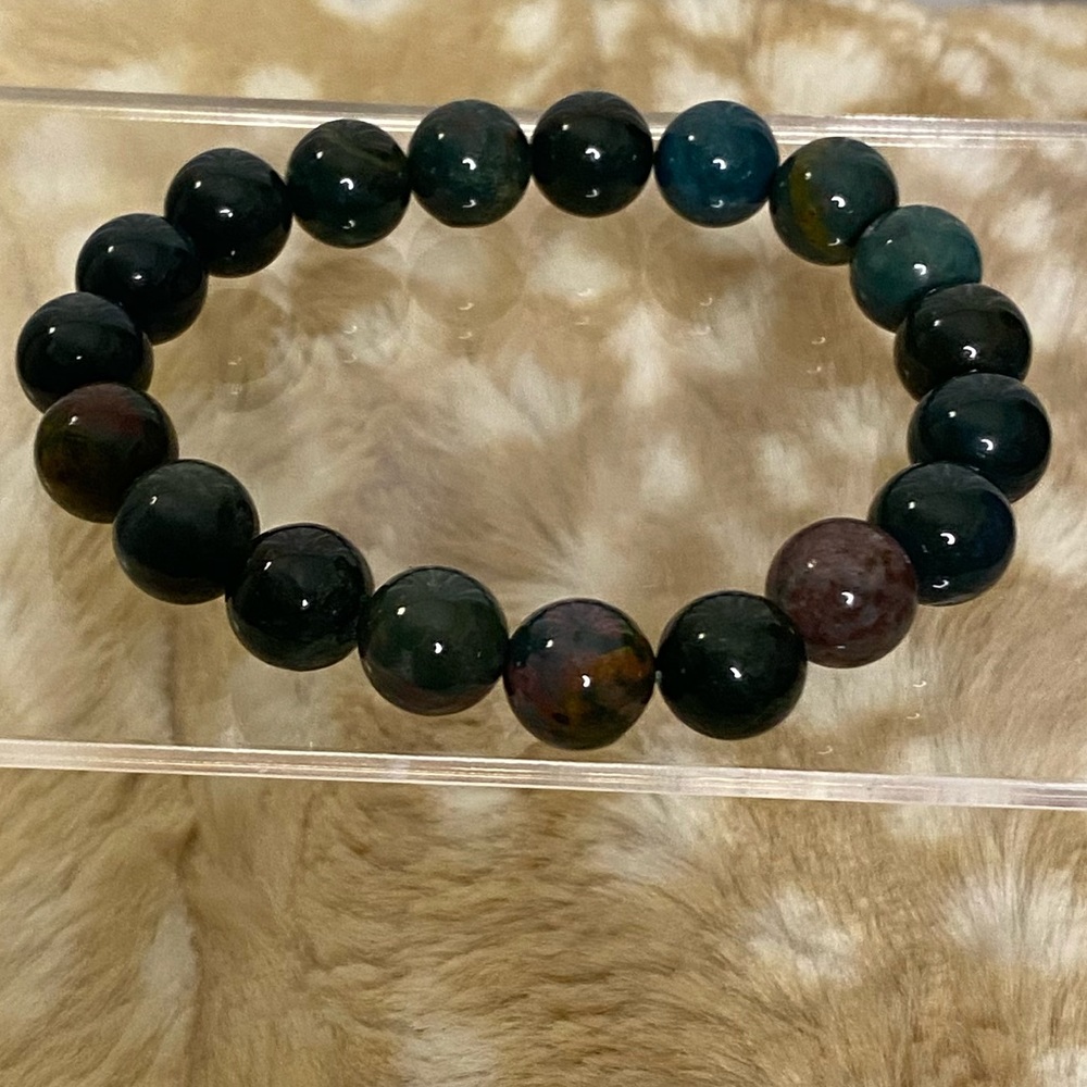 10mm African Bloodstone Crystal Bead Stretch Bracelet - Picture 4 of 11